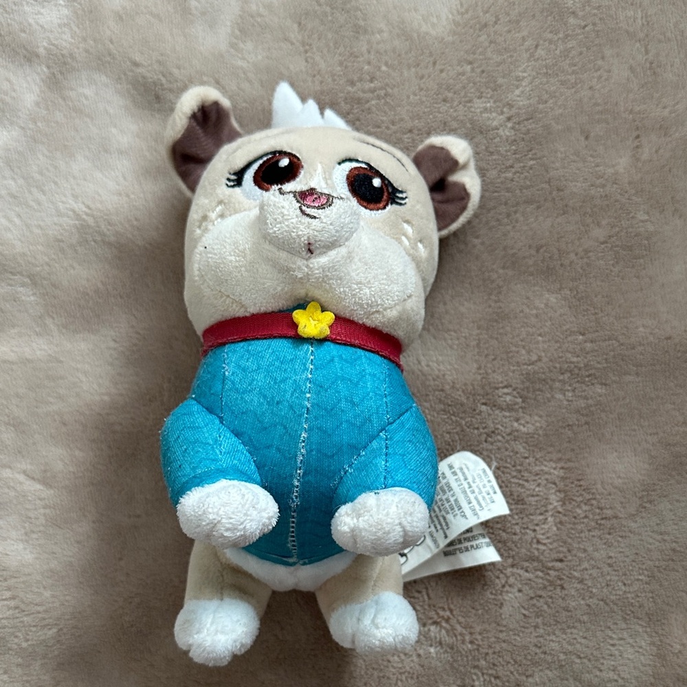 Disney Cream Puppy Plush with Blue Outfit and Red Collar